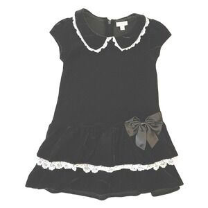 Copper Key Girls Black Velvet Lace Peter Pan Collar Dress 6X